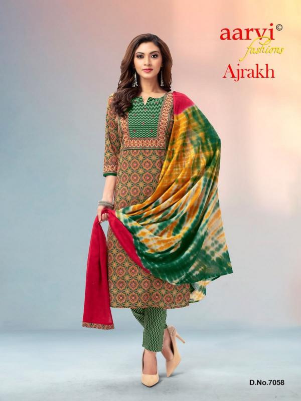 Aarvi Ajrakh Vol-1 Cototn Designer Kurti Pant With Dupatta Collection